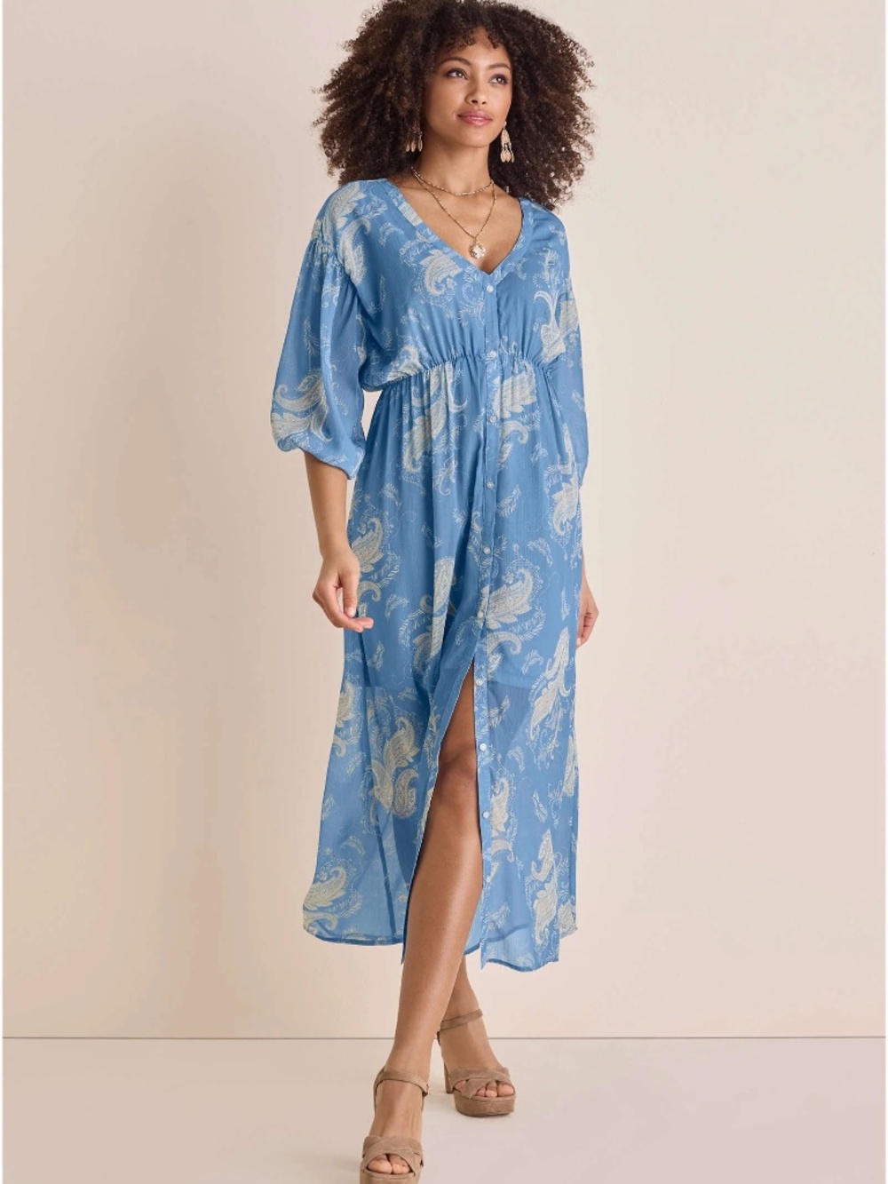 VENUS Button Down Maxi Dress - Blue NEW - Picture 5 of 15